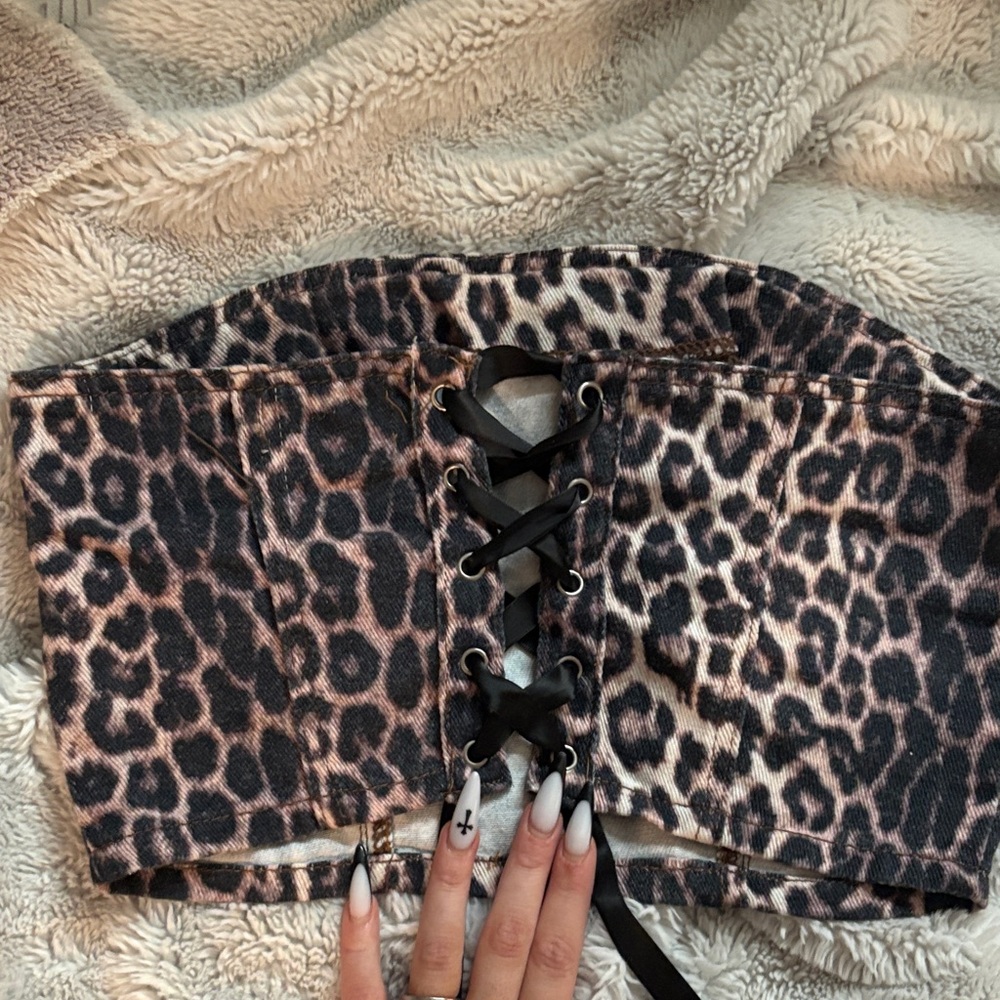 Pacsun Leopard Print Lace-Up Corset Top
